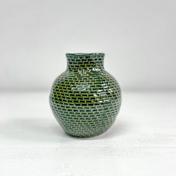 Ceramic Green Basket Vase 